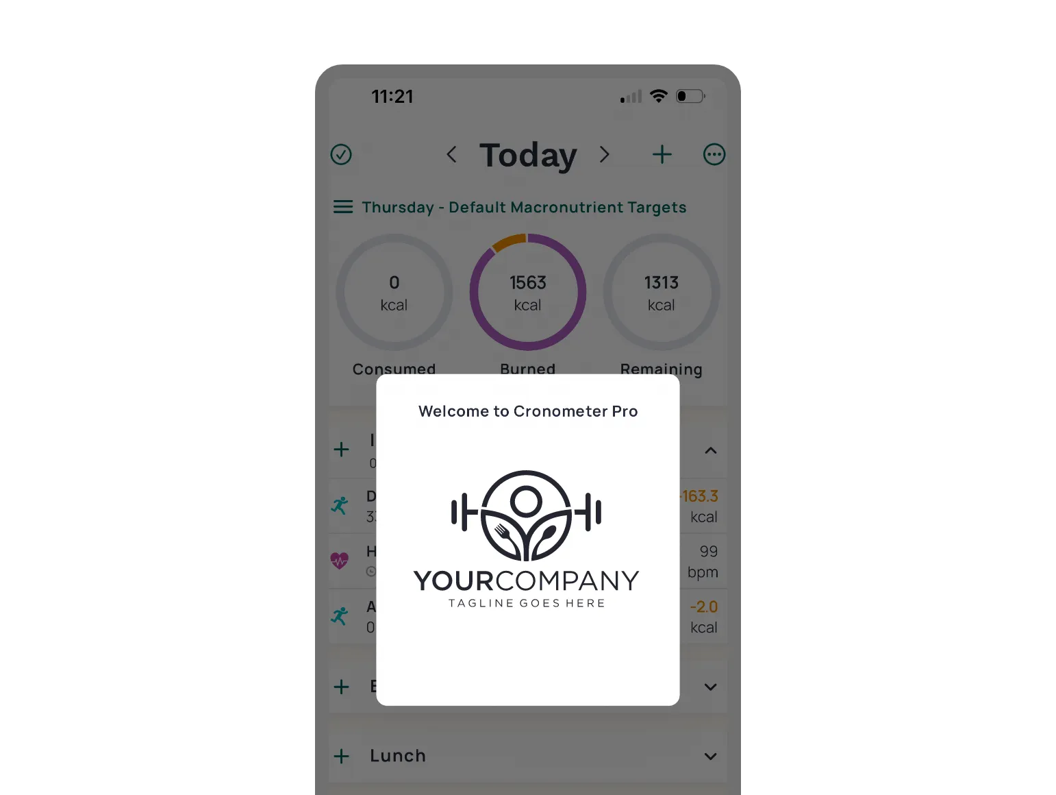 Custom branding available with Cronometer Pro.