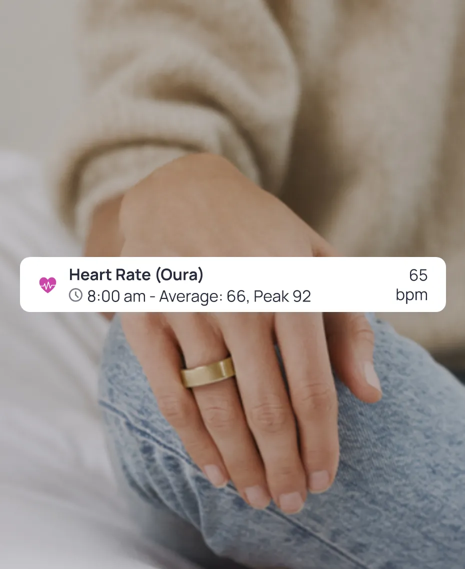 A person wearing an Oura ring with an imported Heart Rate entry in Cronometer.
