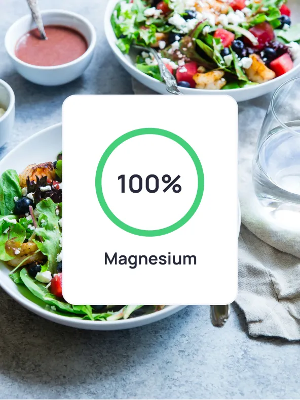 A bowl of vegetables with a nutritional label from the Cronometer app.