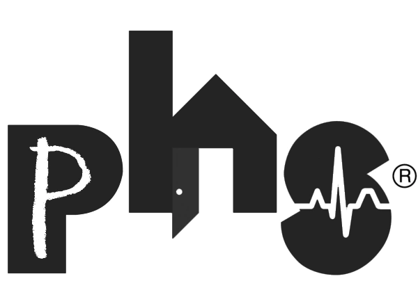 A black and white logo for a company called Phos.