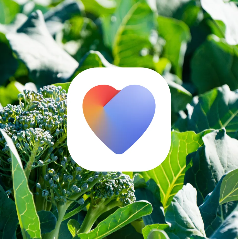 A green broccoli plant with the health connect icon on it.