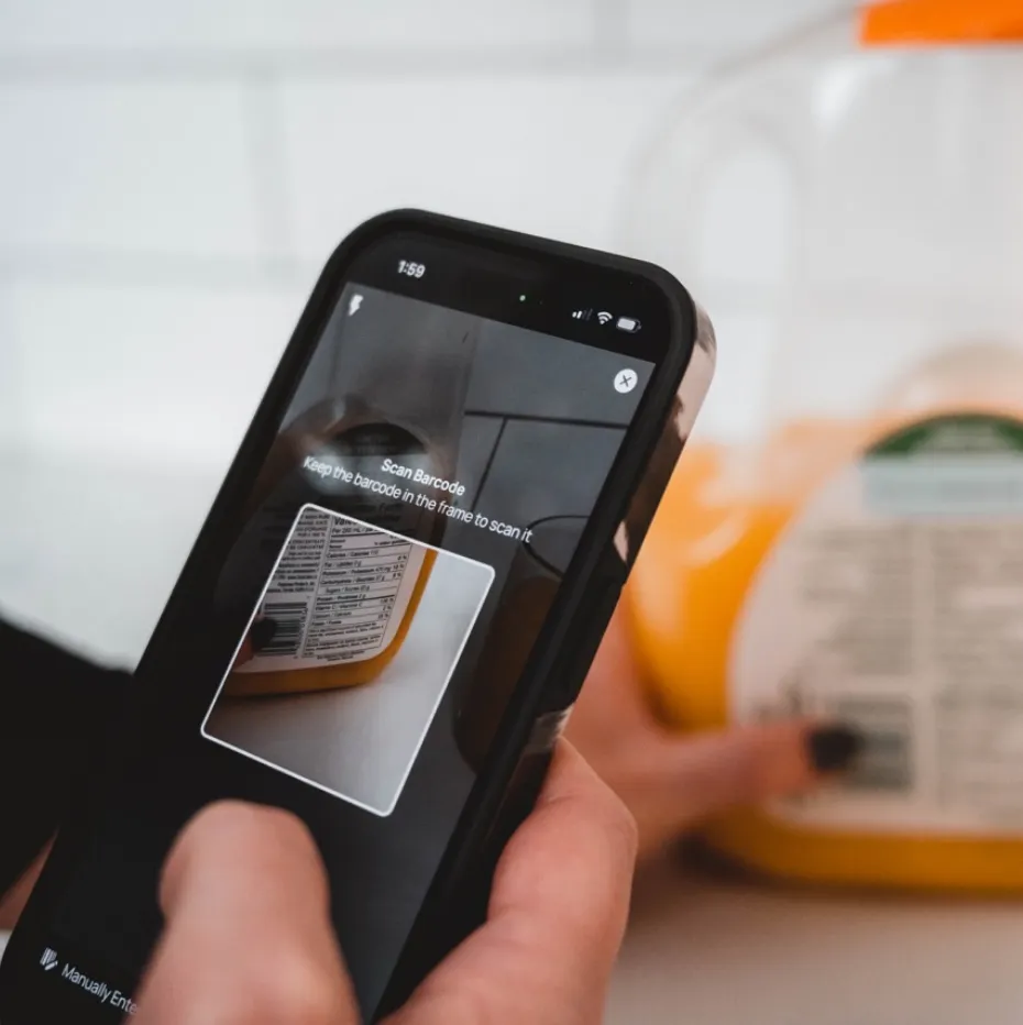 Using the Barcode Scanner on the Cronometer app.